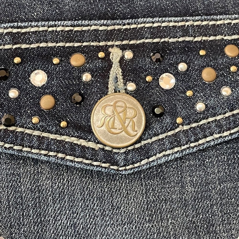 Rock & Republic Womens 4 Bootcut Denim Jeans Dark Wash Embellished Pockets *FLAW - Picture 7 of 16